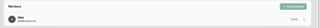Members section on an Application's Details tab, with Invite member